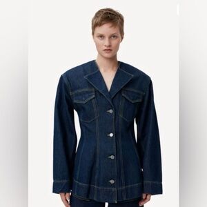 Ganni Dark Blue Denim Blazer Sz 32 / 0